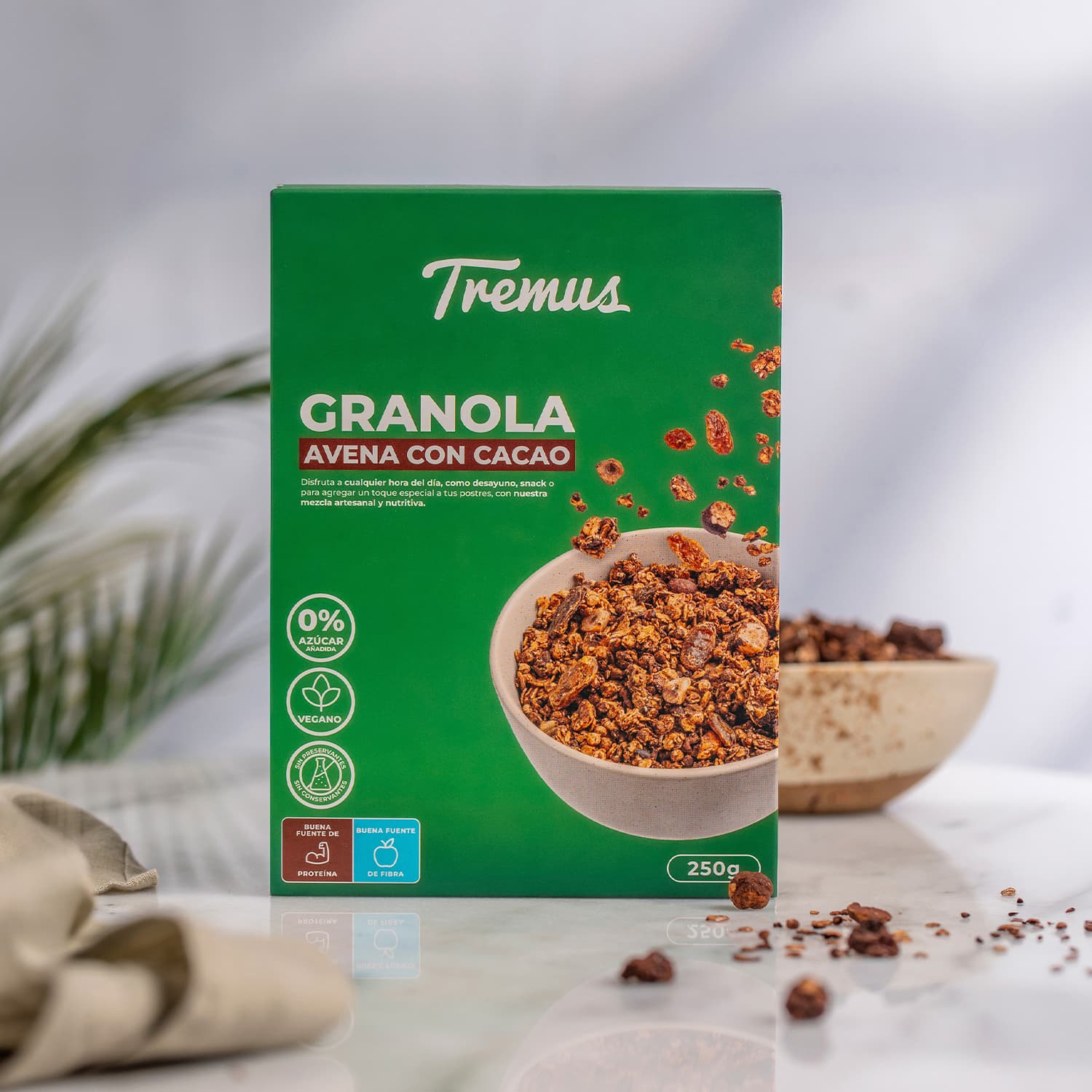 Granola de Avena con Cacao Vegana, sin Azúcar Añadida, 250 g