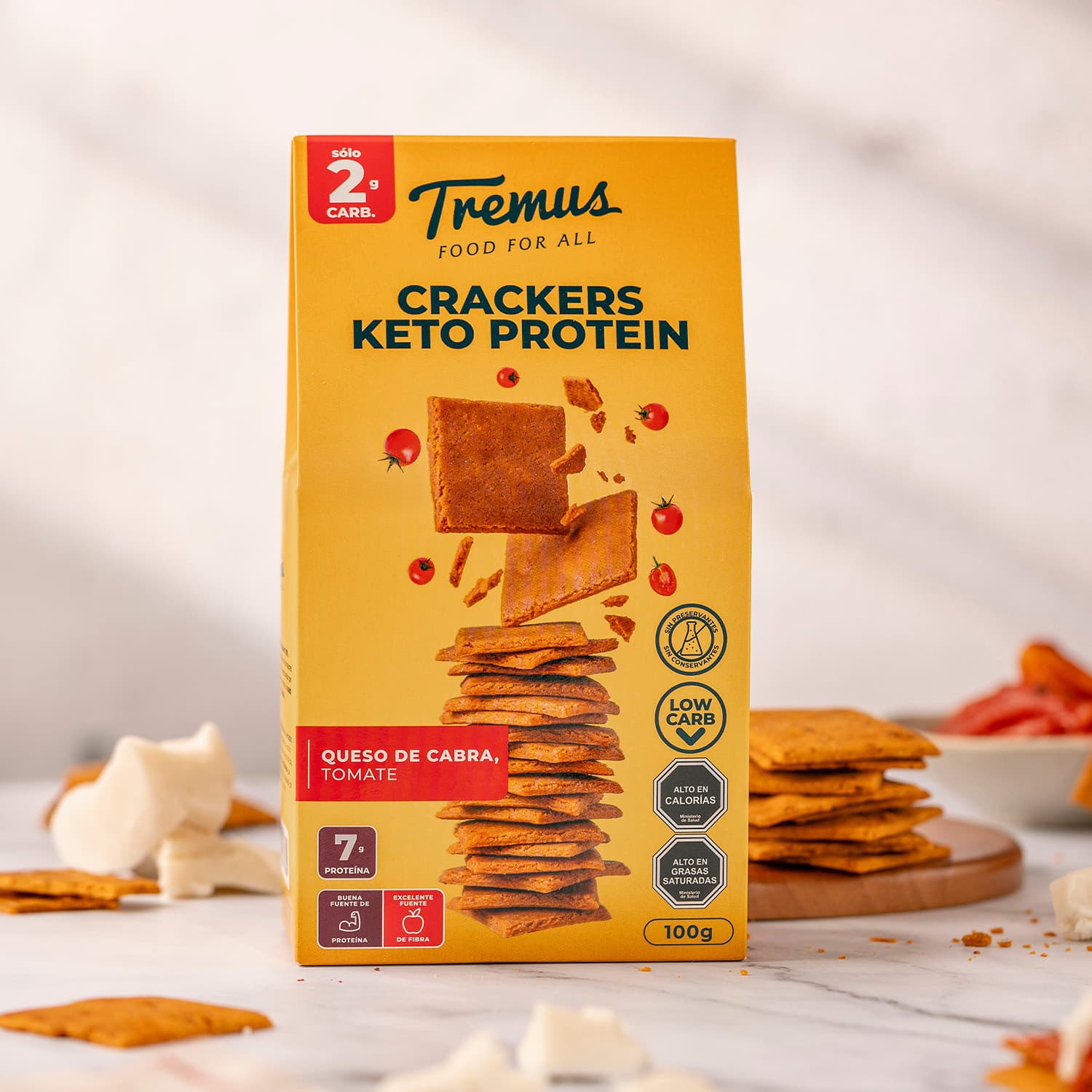 Crackers Keto Protein Queso de Cabra y Tomate Deshidratado, 100 g