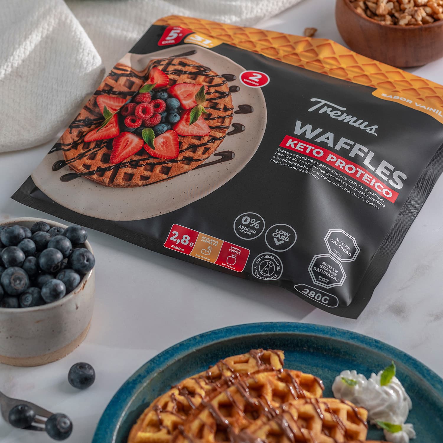 Pack 2 Waffles de Vainilla Keto Proteico Tremus 280 g