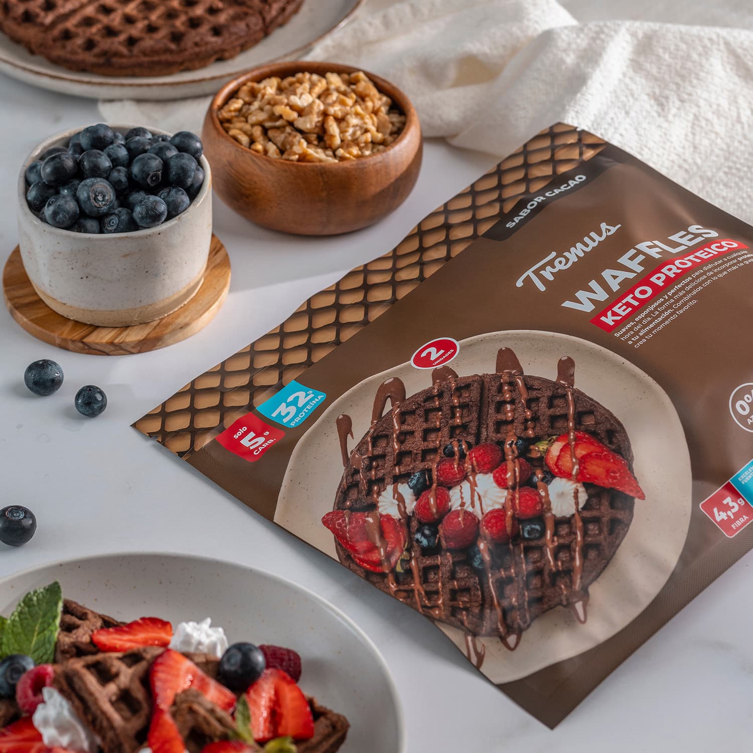 Pack 2 Waffles de Cacao Keto Proteico Tremus 280 g