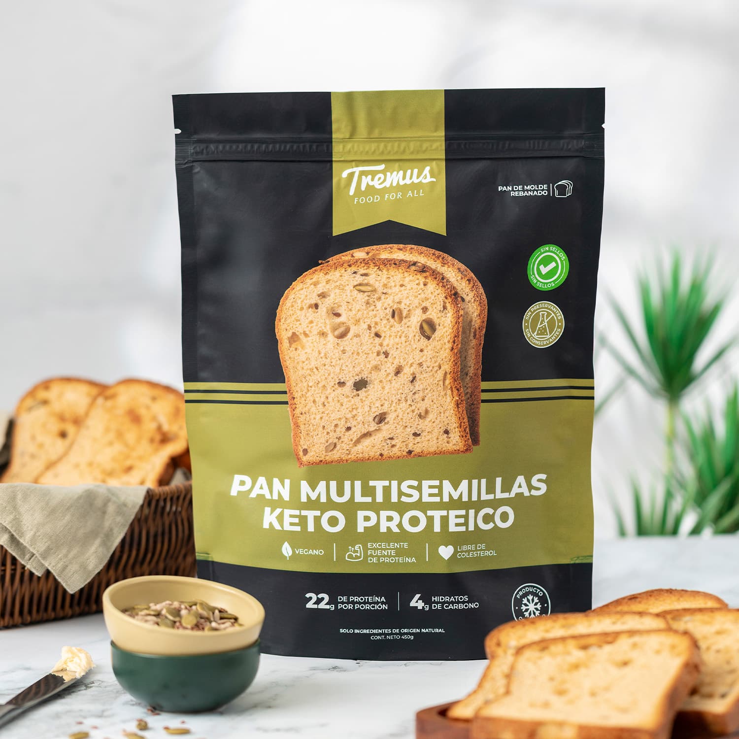 Pan de Molde Multisemilla Keto Proteico y Vegano Tremus 450 g