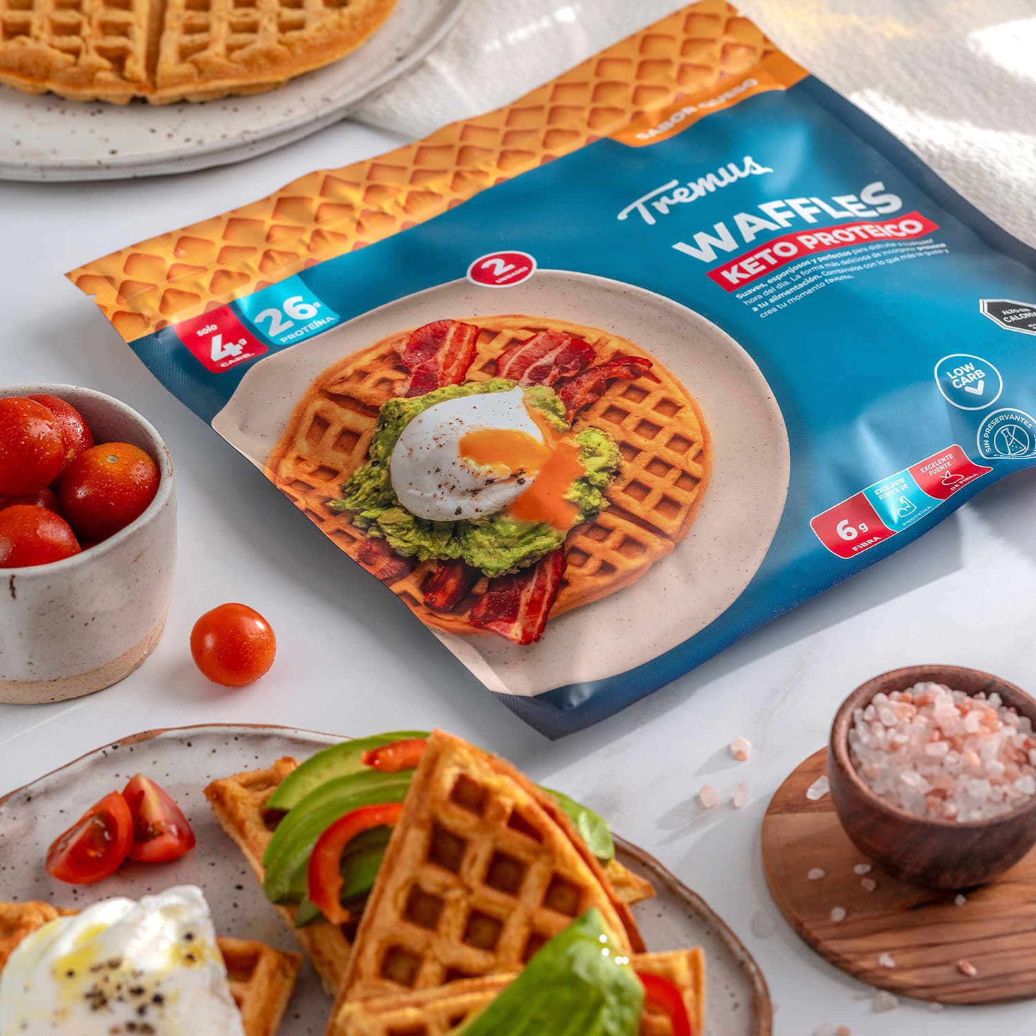 Pack 2 Waffles Salados de Queso Keto Proteico Tremus 260 g