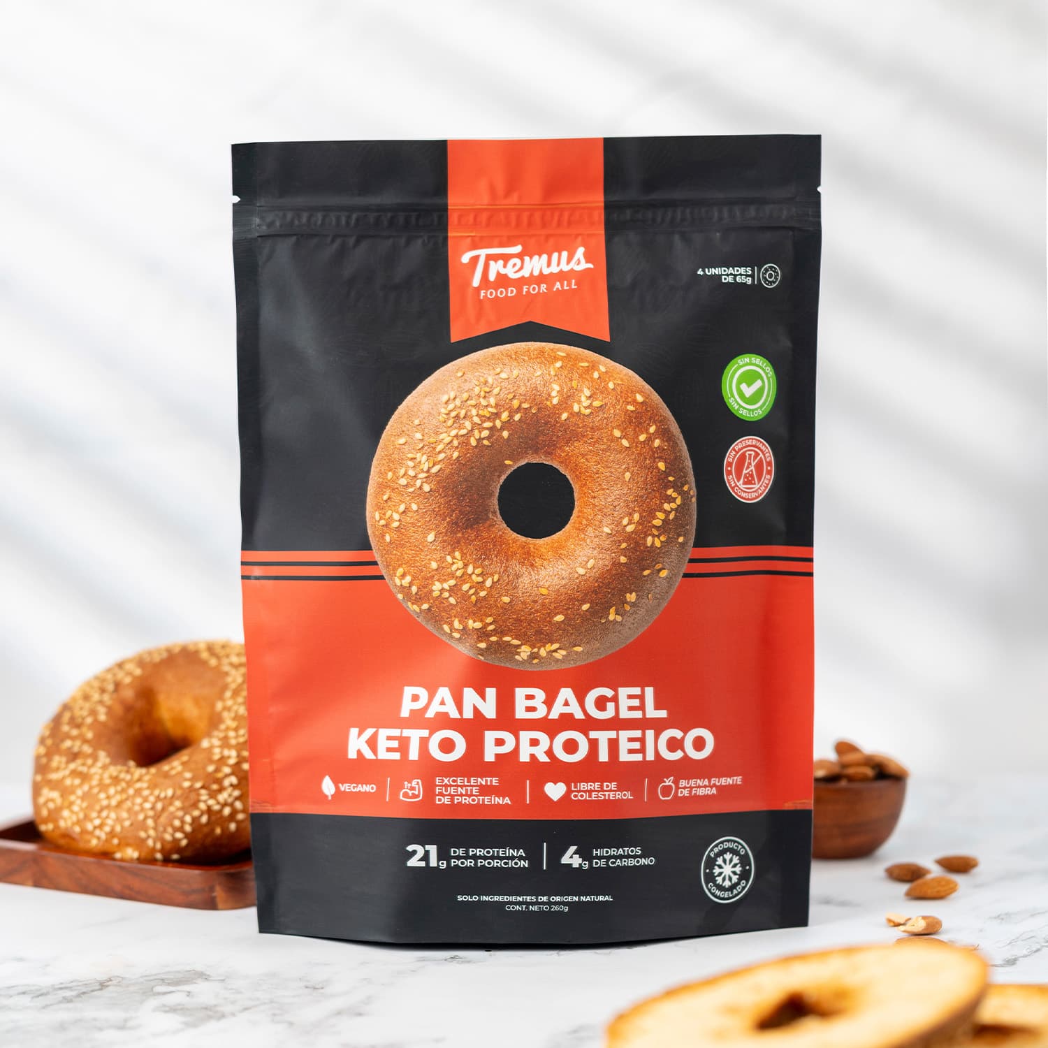 Pan Bagel Keto Proteico Vegano Tremus 4 unidades 260 g