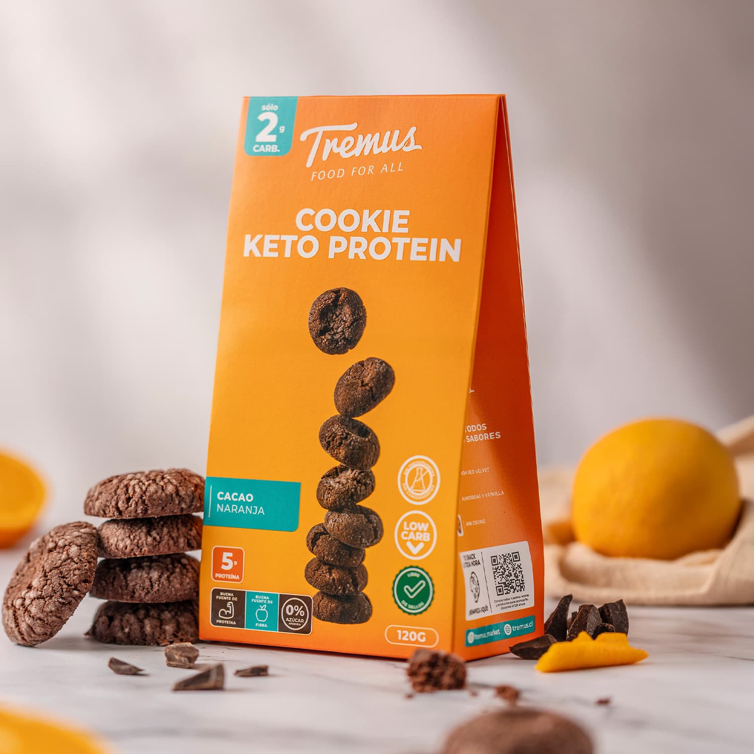 Cookie Keto Protein Cacao y Naranja, Sin Azúcar Añadida, 120 g