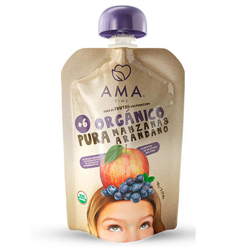 Pure de Fruta Organico Sabor Manzana Arandano 90 gr marca AMA