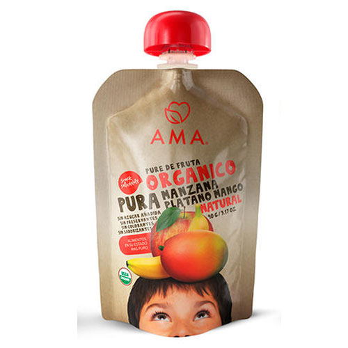 Pure de Fruta Organico Sabor Manzana Platano 90 gr marca AMA