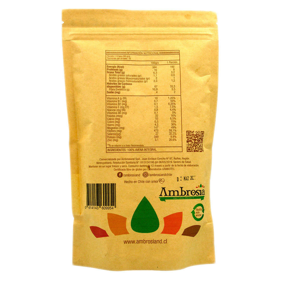 Harina de Avena sin Gluten 500 grs Marca Ambrosia - Imagen 2