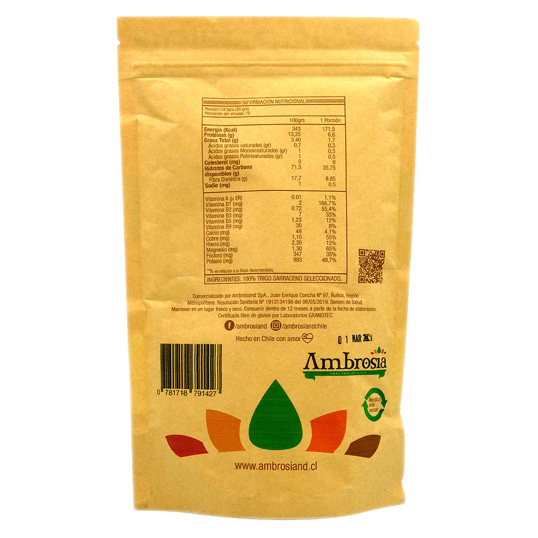 Harina de Trigo Sarraceno sin Gluten 500 grs Marca Ambrosia - Imagen 2
