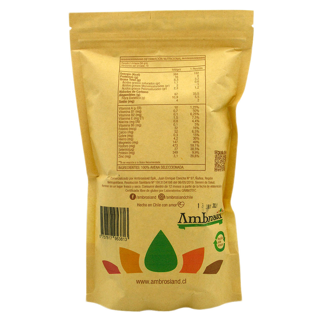 Avena Integral Libre de Gluten 500 grs marca Ambrosia - Imagen 2