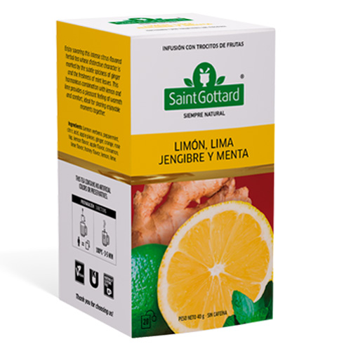 Infusión de Hierbas Limón Lima Jengibre y Menta 20 bolsas Marca Saint Gottard