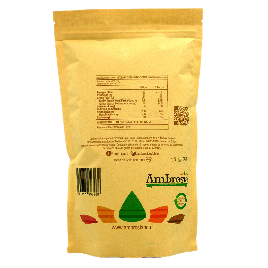 Harina de Linaza libre de gluten 500 grs Marca Ambrosia - Imagen 2