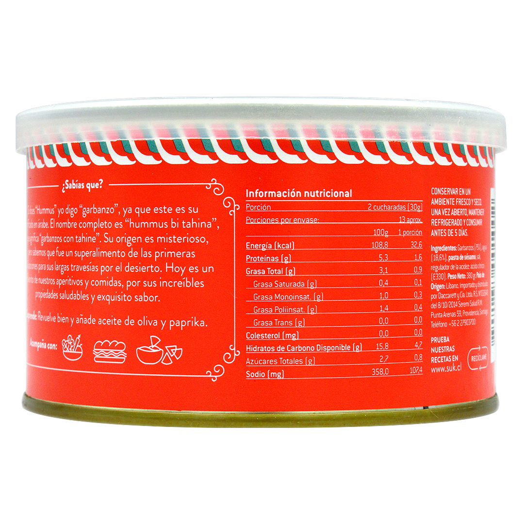 Hummus Tradicional 380 Grs Marca SUK - Imagen 2