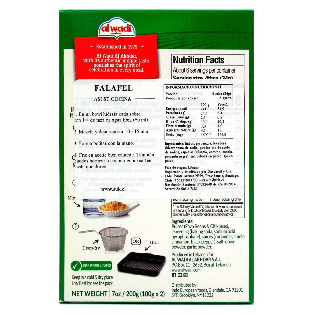 Falafel Mezcla para Hamburguesa de Garbanzo 200 Grs Marca Al Wadi - Imagen 2