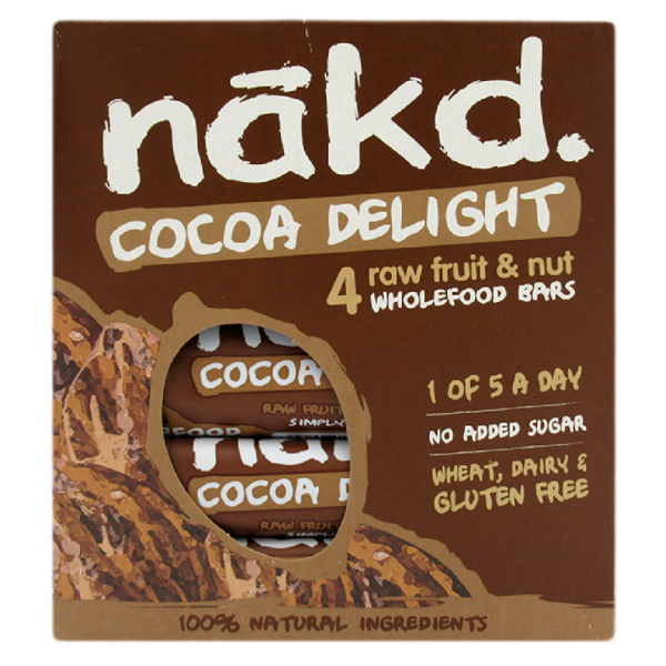 Pack de 4 barras Frutos Secos sabor Cocoa Delight 35 grs Marca Nakd
