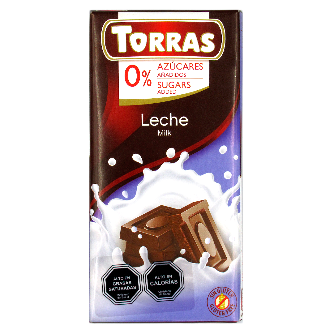 Barra de Chocolate con Leche Sin Azucar Añadida Sin Gluten 75 grs Marca Torras 1 Barra de Chocolate con Leche Sin Azucar Añadida Sin Gluten 75 grs Marca Torras