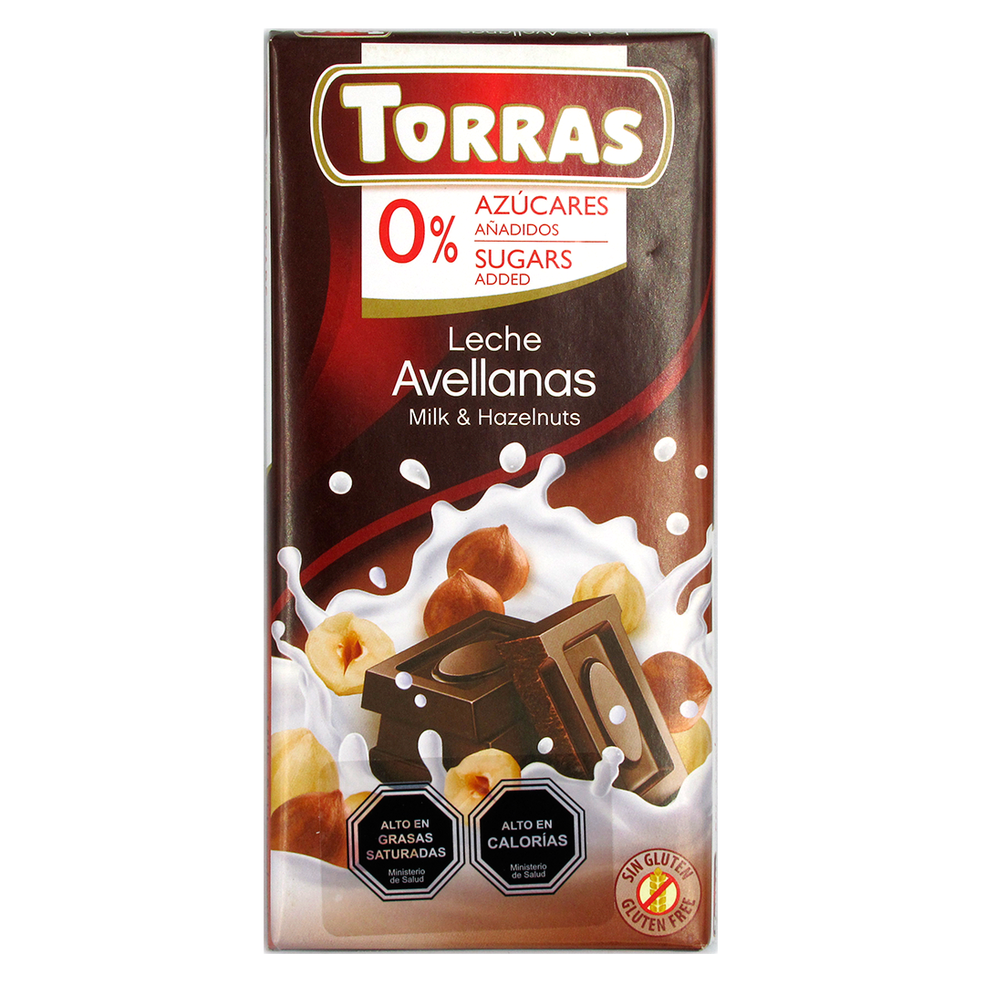 Barra de Chocolate de Leche con Avellanas sin azucar añadida y sin gluten 75 grs Marca Torras 1 Barra de Chocolate de Leche con Avellanas sin azucar añadida y sin gluten 75 grs Marca Torras