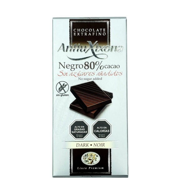 Barra de Chocolate Dark 85% Cacao sin gluten y sin azucar añadida100 grs Marca Antiu Xixona