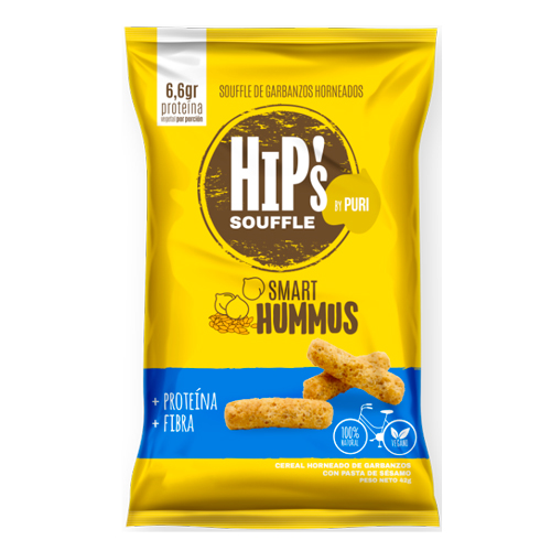 Souffle Vegano Hips Sabor Hummus de Garbanzos Tamaño Familiar 170 Grs Marca PuriSnacks
