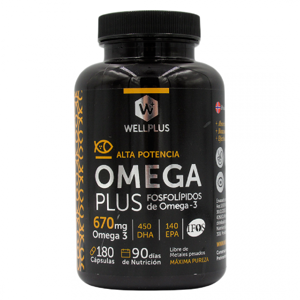 Omega 3 Plus 670 mg,180 capsulas, marca Wellplus Tremus