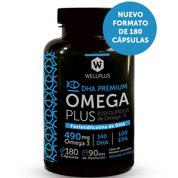 Omega 3 Plus 490 mg/ 340 DHA/100 EPA de 180 capsulas marca WellPlus