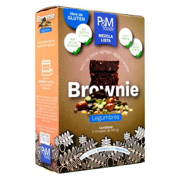 Mezcla lista Brownie de Legumbres sin azúcar añadida Sin Gluten Vegano  280 grs marca P&M Foods