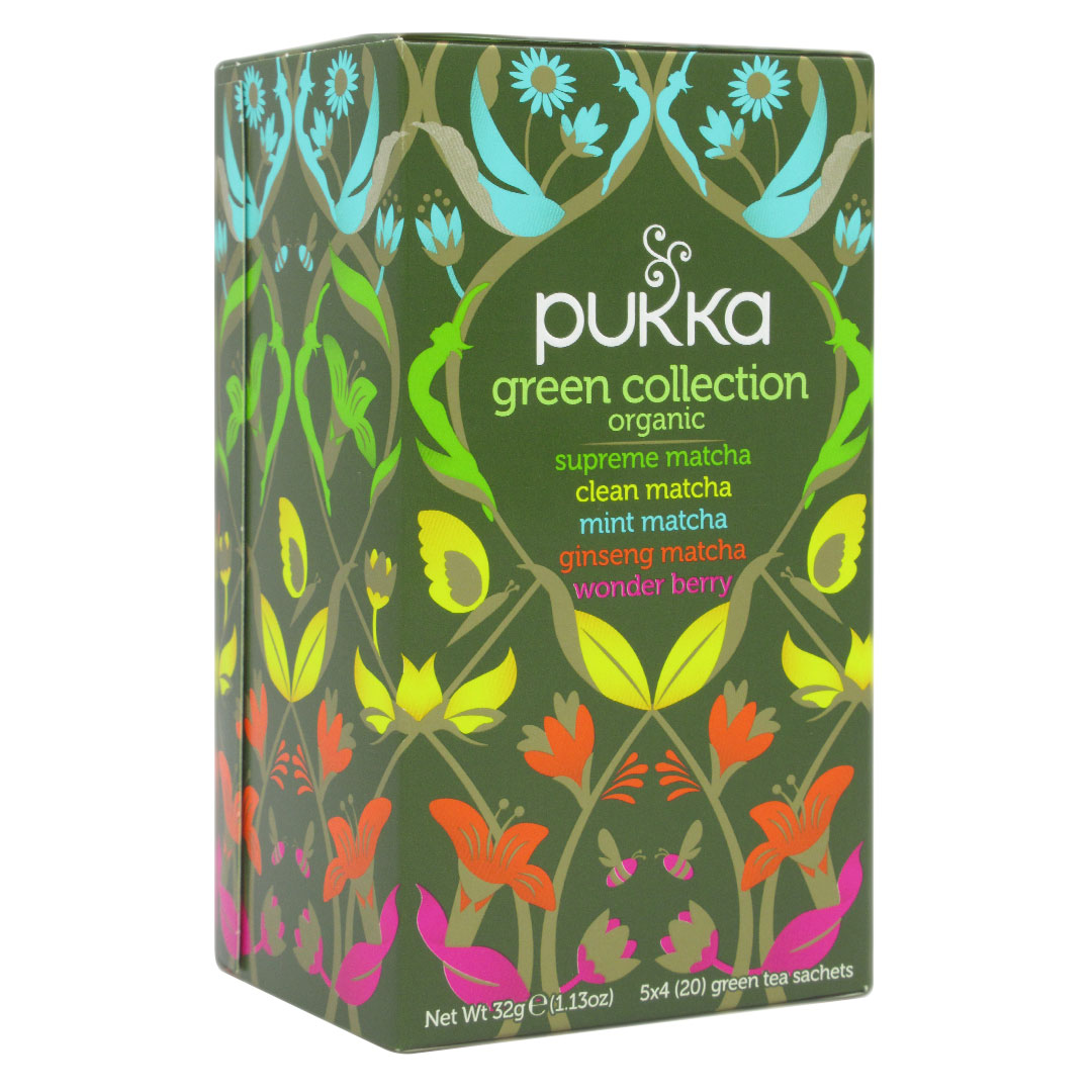 Mix de Té Verde e infusiones Green Collection 20 Bolsas Marca Pukka