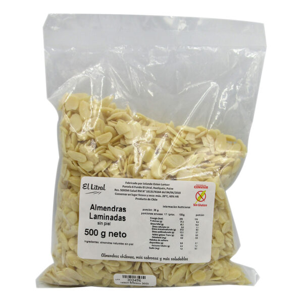 Almendras Laminadas Sin Piel sin Gluten 500 Grs Marca El Litral