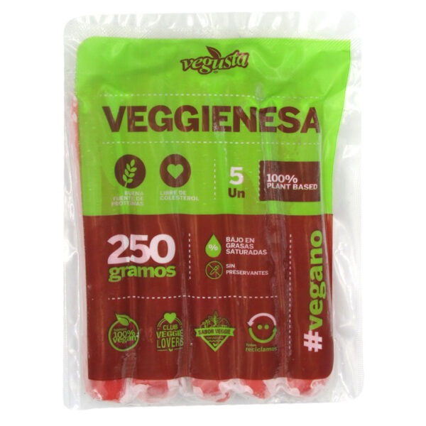 Vienesas Veggie 5 un de 250 grs en total Marca Vegusta