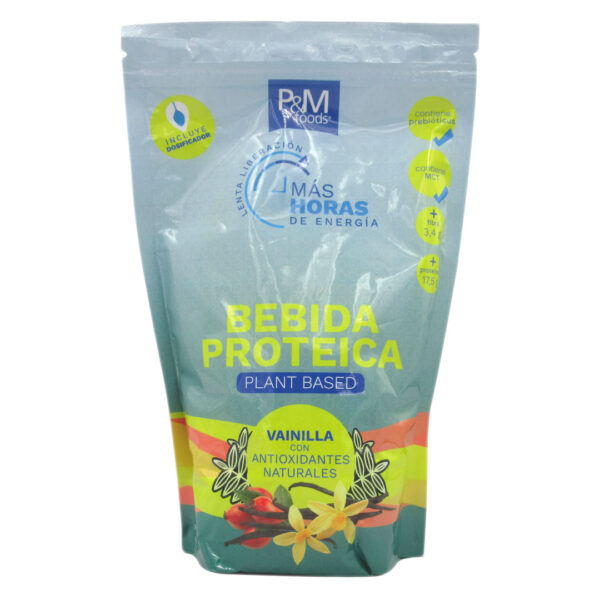 Bebida Proteica Plant Based sabor vainilla apto para veganos 600 grs marca P&M Foods
