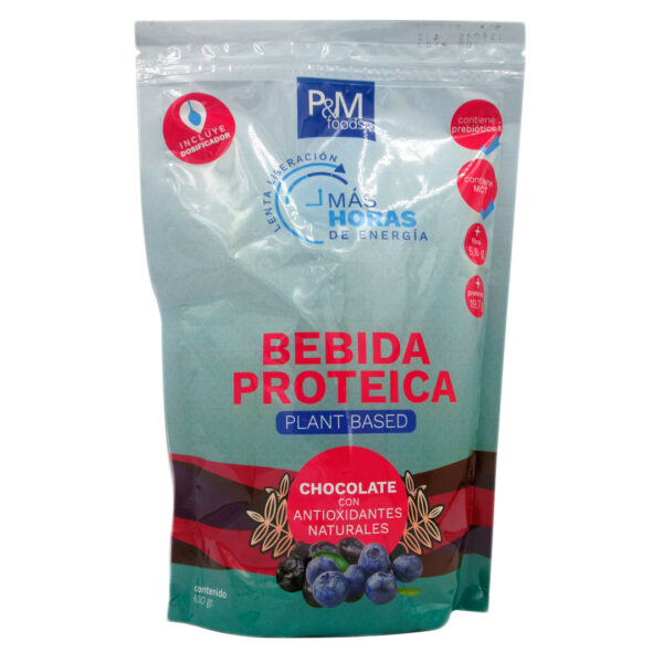 Bebida Proteica Plant Based sabor chocolate apto para veganos 600 grs marca P&M Foods