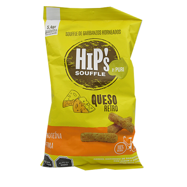 Souffle Vegano Hips Sabor Garbanzos Queso Tamaño Familiar 170 Grs Marca PuriSnacks