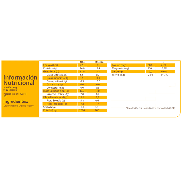 Cacao Amazónico en polvo 100% Orgánico 200 Grs Marca Aquasolar - Imagen 2