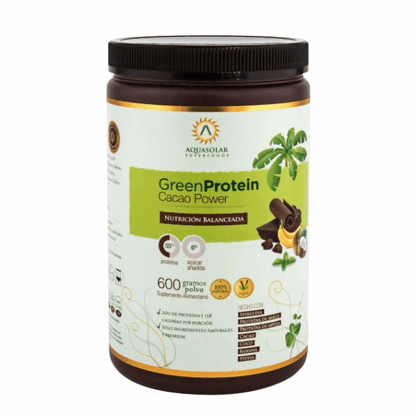 Proteina Vegana Green Protein Sabor Cacao Power 600 Grs Marca Aquasolar