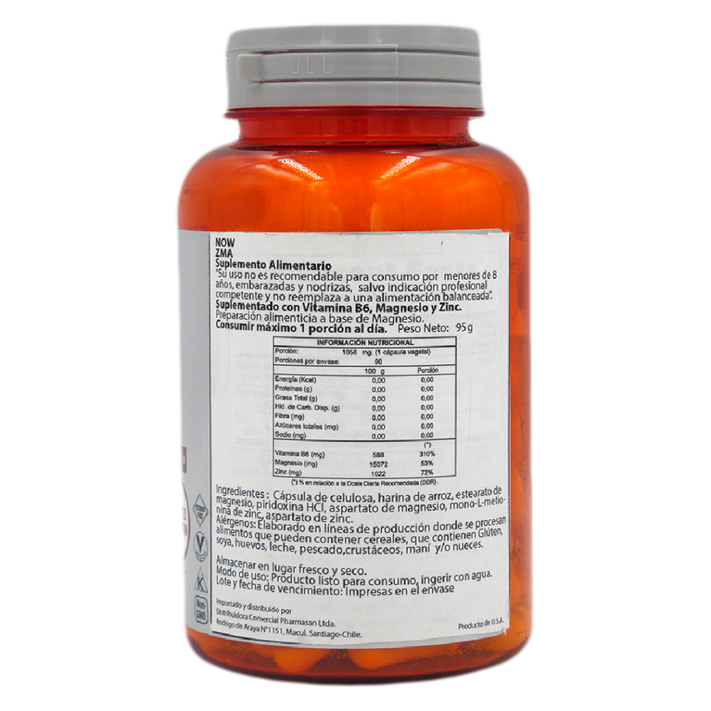 Zinc Magnesio y Vitamina B6 ZMA 90 cápsulas marca NOW Tremus