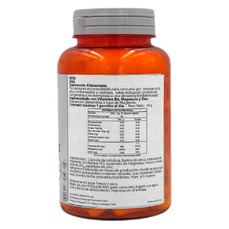 Zinc Magnesio y Vitamina B6 ZMA 90 cápsulas marca NOW Tremus