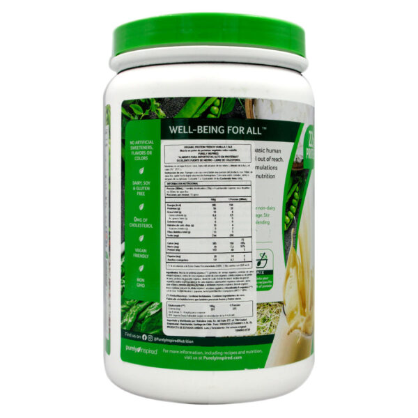 Proteína Vegana Orgánica, sin glúten, sabor Vainilla, 680 grs, marca Purely Inspired 4 ETIQUETA 2010326