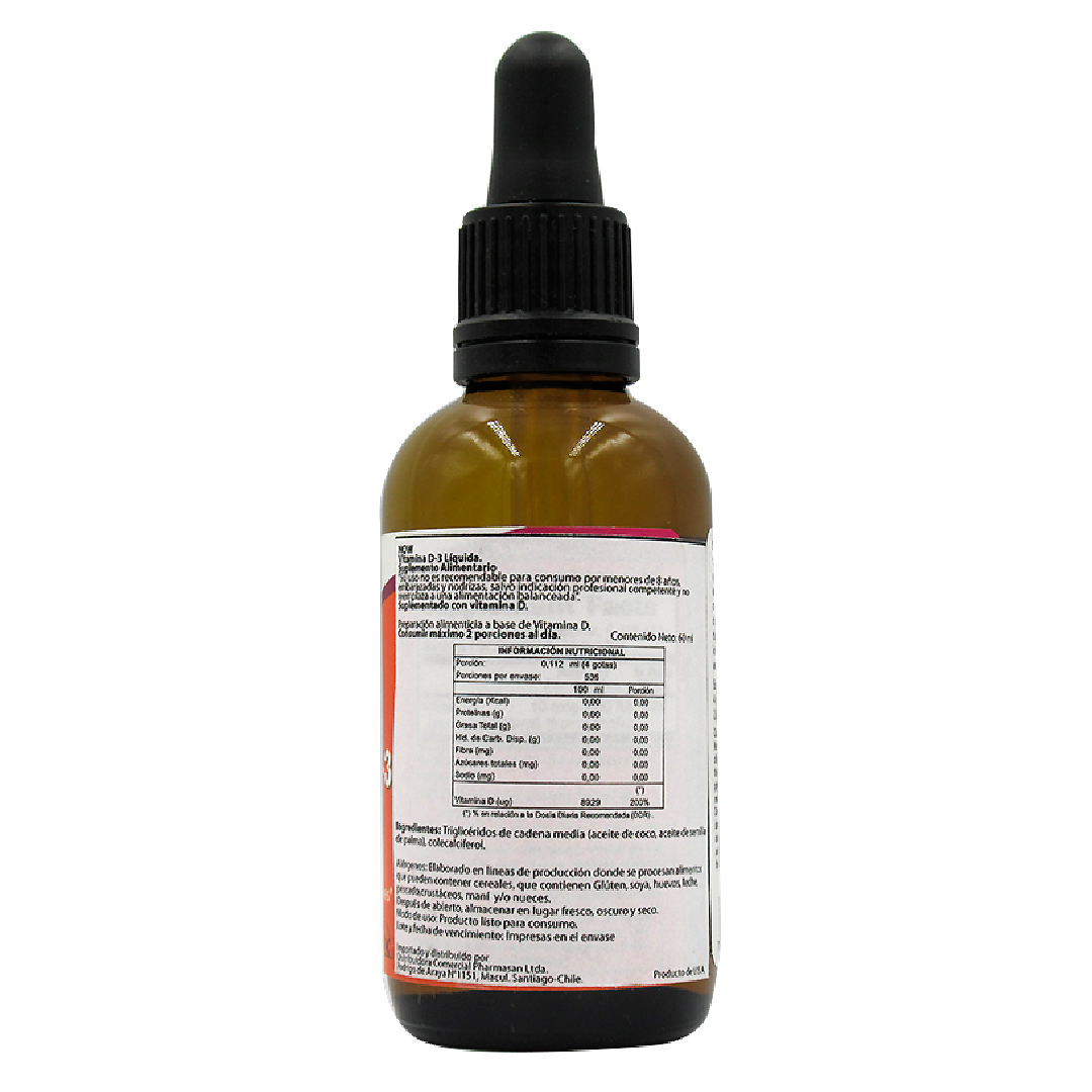 Vitamina D3 400 UI en 4 gotas 59 ml marca NOW - Imagen 2