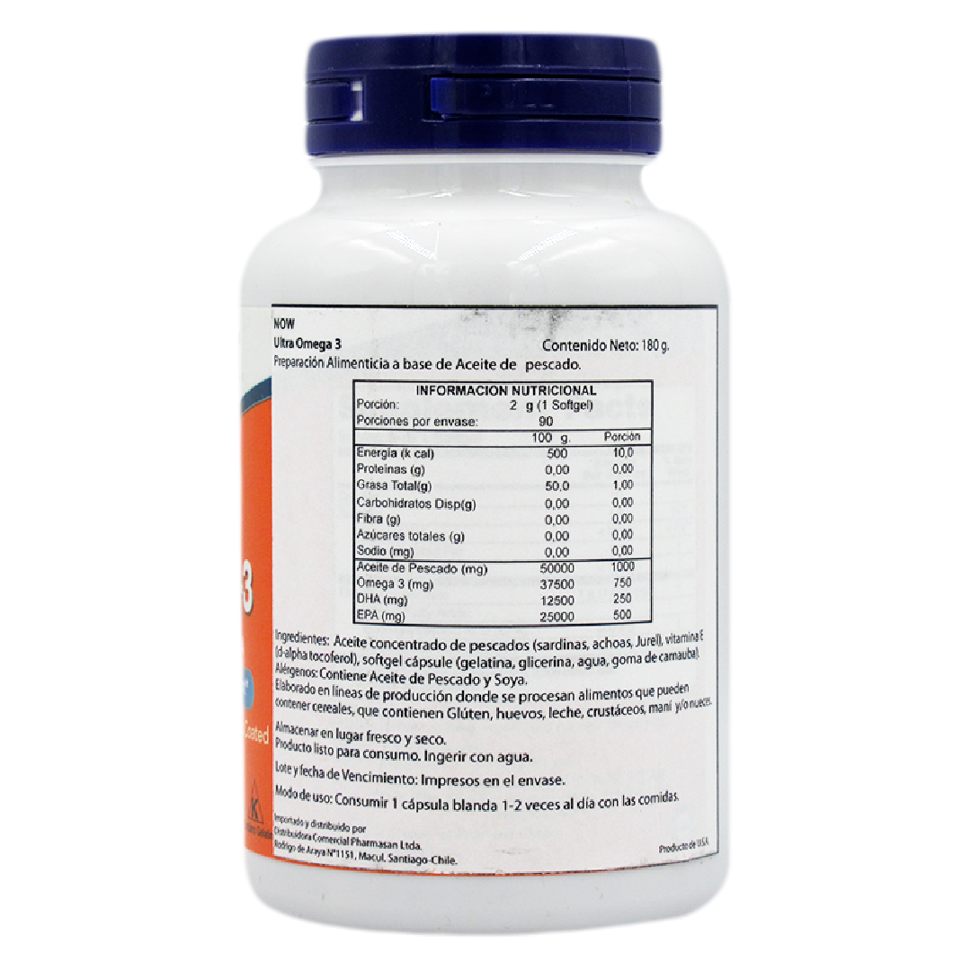 Ultra Omega 3 (500 EPA / 250 DHA), 90 cápsulas, marca NOW Tremus