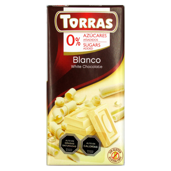 Barra de Chocolate Blanco Sin Azucar Añadida Sin Guten 75 grs Marca Torras