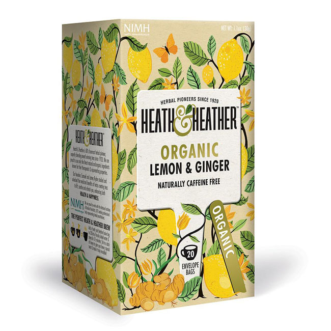 Infusión Orgánica de Limón y Jengibre LEMON & GINGER 20 bolsas marca Healty & Heather