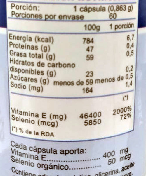 Vitamina E 400 U.I. con Selenio 60 cápsulas marca FDC 3 VitaminaE400conselenio