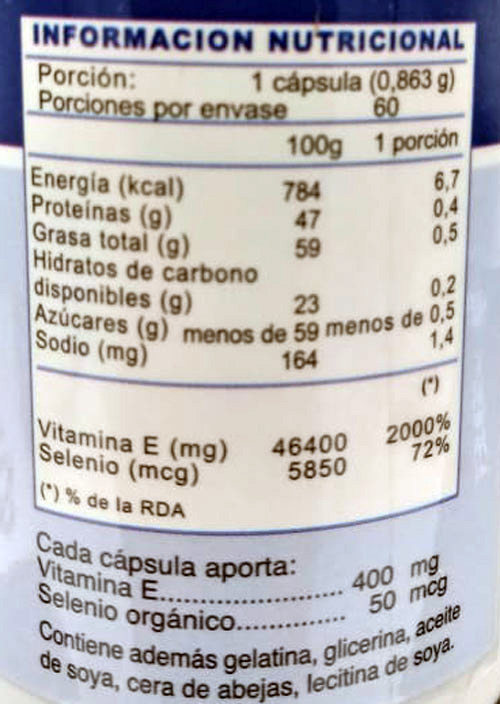 Vitamina E 400 U.I. con Selenio 60 cápsulas marca FDC 2 Vitamina E 400 U.I. con Selenio 60 cápsulas marca FDC - Imagen 2