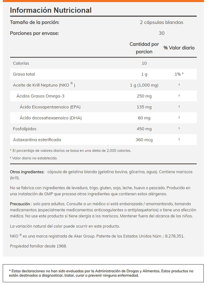 Aceite de Krill 500 mg 60 cápsulas marca Now - Imagen 2