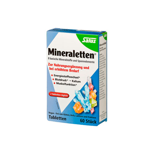 Mineraletten - 8 Minerales Básicos y Oligoelementos 60 tabletas marca Salus