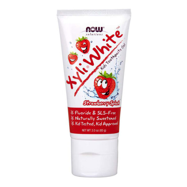 Pasta Dental para niños 2+ sin flúor sabor Frutilla Xyli White 85 grs marca Now
