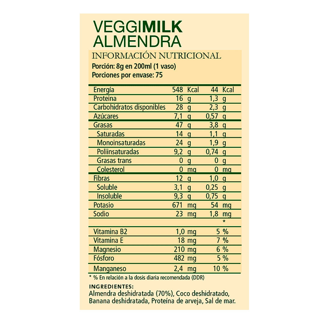 Bebida Vegetal Veggie Milk Sabor Almendra 600 grs Marca Aquasolar - Imagen 2