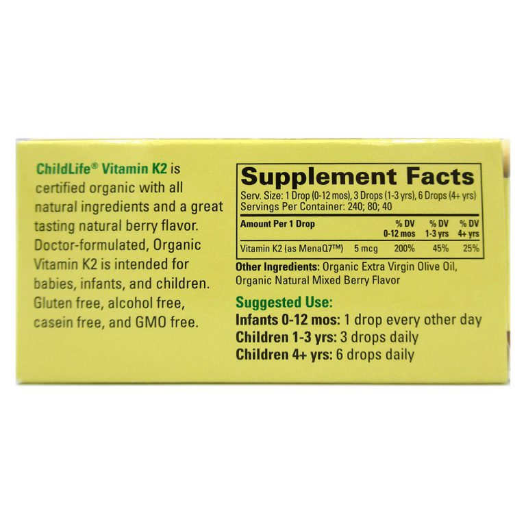 Vitamina K2 para niños, Orgánica, 5 mcg por gota, 12 ml, marca Child