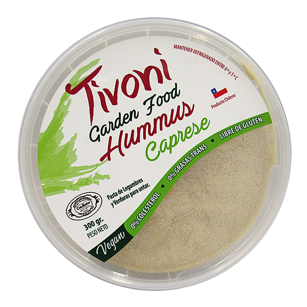 Hummus Caprese libre de gluten, 300 Grs, Marca Tivoni Tremus