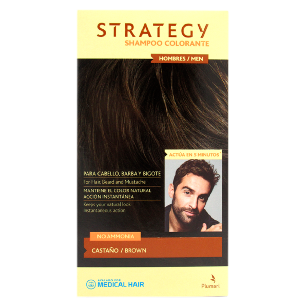 Shampoo Colorante para Hombres Sin Amoniaco Color Castaño 30 ml marca Strategy