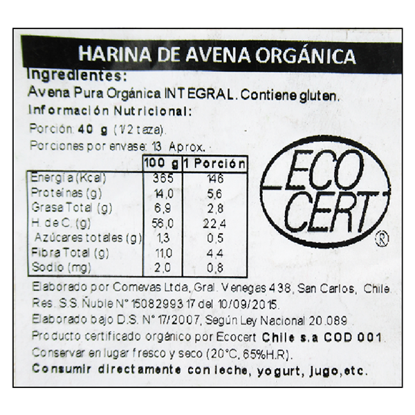 Harina de Avena Orgánica 500 grs Marca Ricorganico - Imagen 2